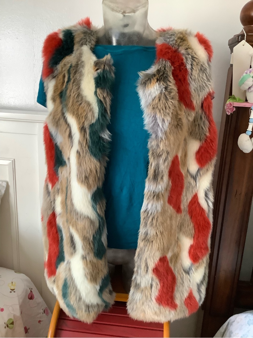 Lulu Mari multicolored Faux Fur vest Patchwork Vest.
